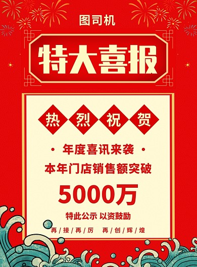 红色喜庆简约特大喜报公司宣传海报