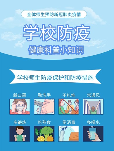 原创学校复课防疫科普戴口罩小知识蓝色海报