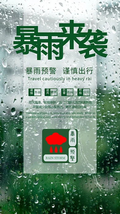 暴雨来袭预警安全出行海报