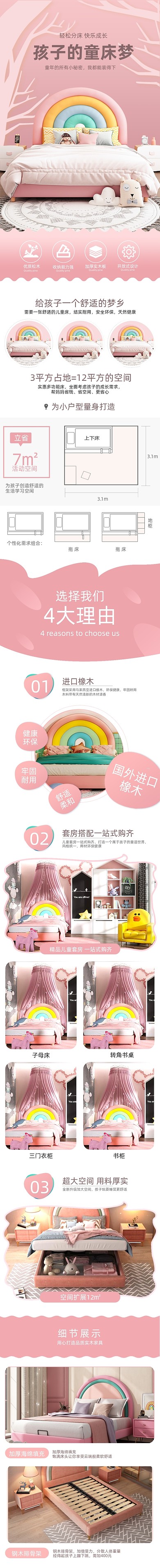 萌趣可爱时尚儿童床公主床详情页