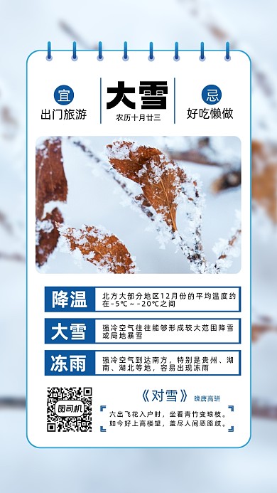 二十四节气大雪清新简约节气手机海报