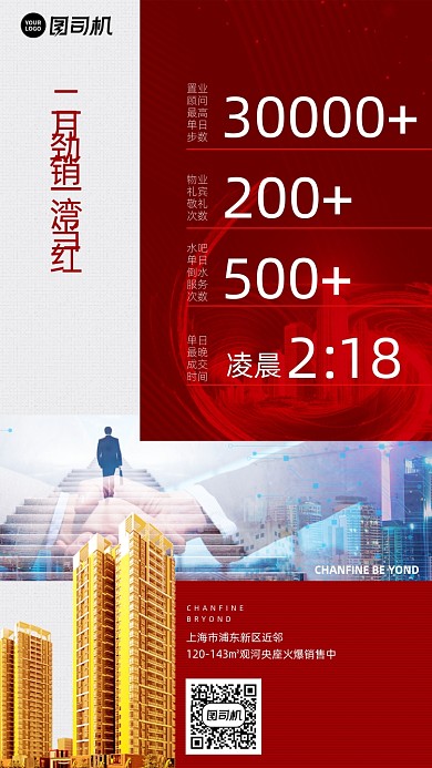 热销地产红色数据手机海报