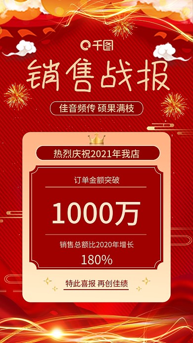 红色电商喜报贺报战报手机海报