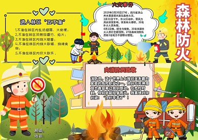 消防安全森林防火致敬消防员漂亮卡通手抄报