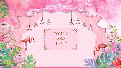 火烈鸟森系粉红色婚礼展板海报