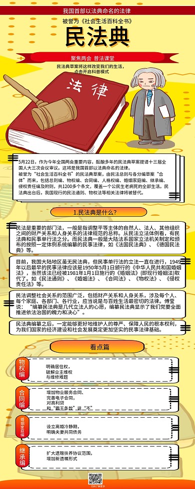 民法典内容科普手绘卡通干货分享信息长图