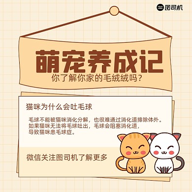 养宠物小知识简约卡通手机方图