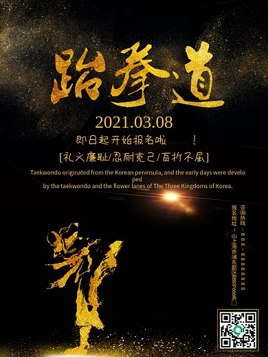 创意黑金跆拳道招生海报