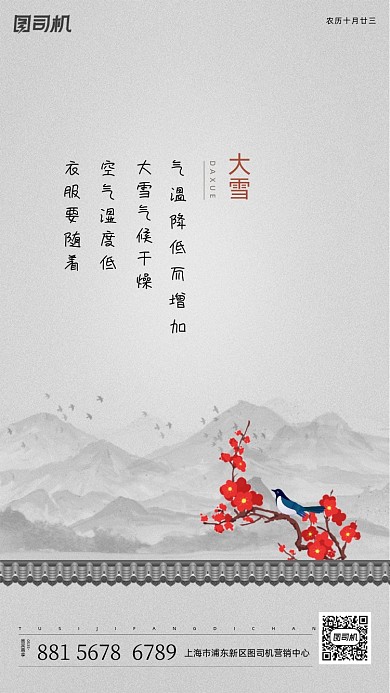 大雪节气简约手机海报