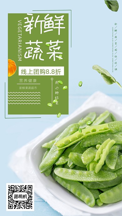 新鲜蔬菜浅蓝线上团购手机海报