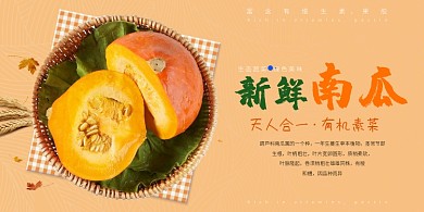 新鲜南瓜橙色简约清新展板