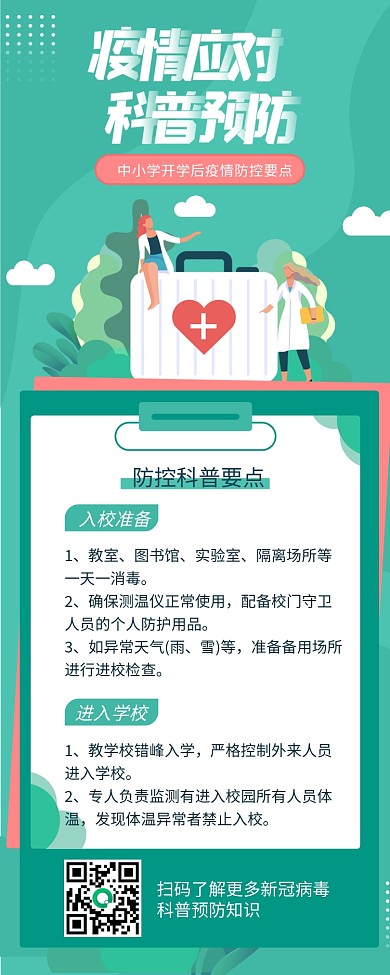 创意校园新型冠状病毒防疫宣传长图海报
