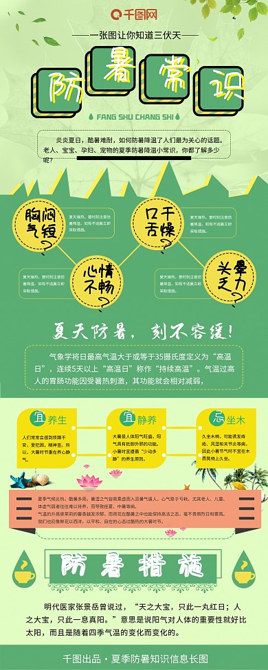 简约绿色入伏防暑常识信息长图