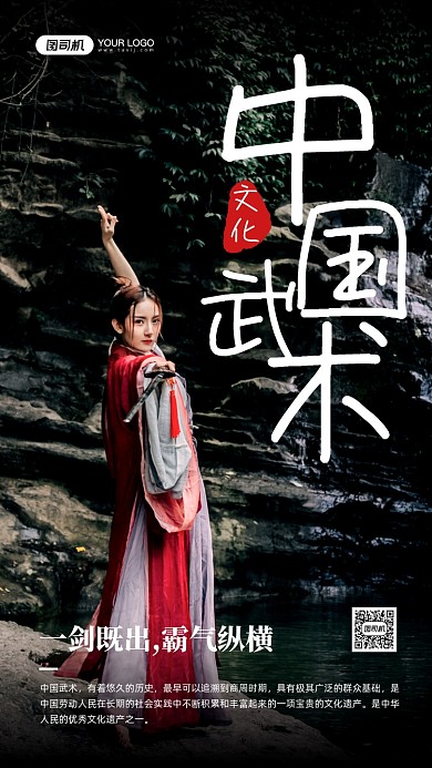 中国武术文化舞剑摄影图宣传手机海报