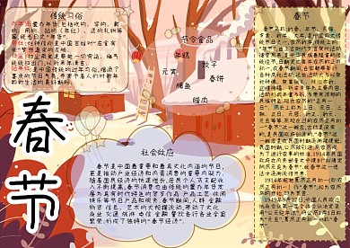 春节简约插画手抄报