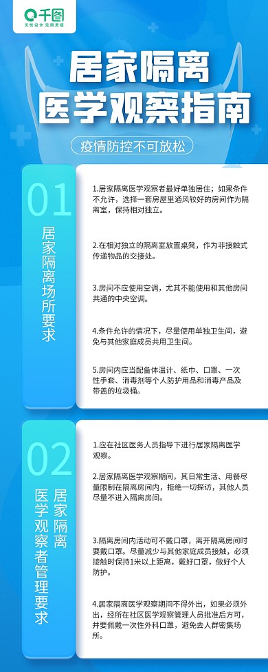 居家隔离指南知识科普蓝色手机长图海报