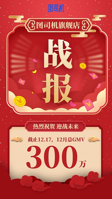 红色喜庆放射中国风战报手机海报