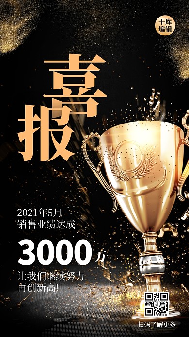 喜报奖杯黑金质感海报