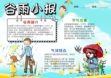 蓝色谷雨小报手抄报模板
