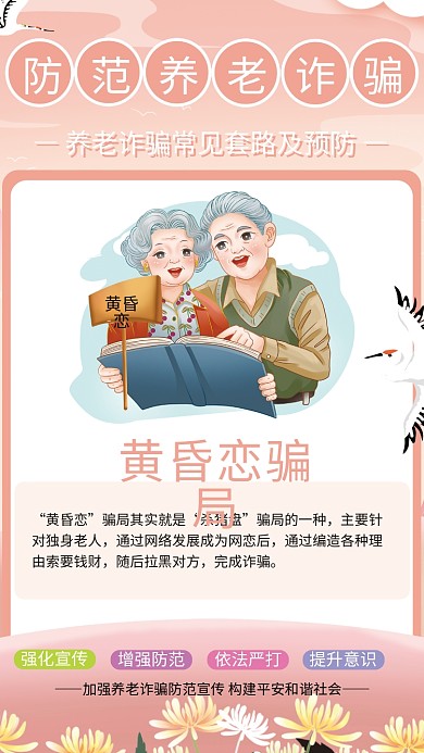 养老诈骗黄昏恋杀猪盘和预防宣传系列海报