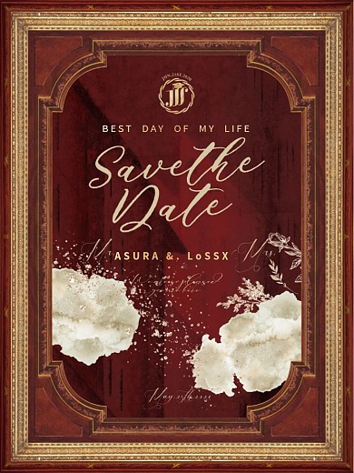 复古暗红欧式金色边框婚礼海报邀请函设计