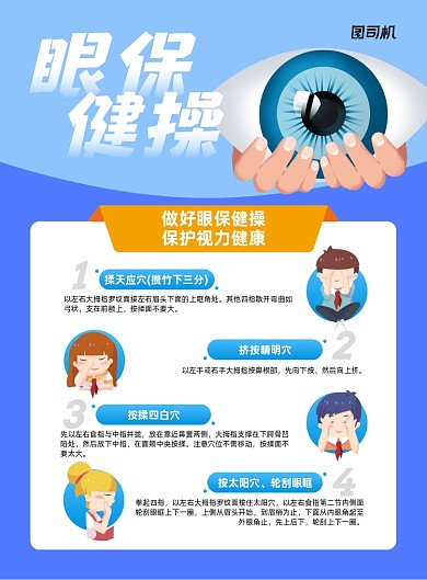 眼保健操保护眼睛蓝色插画印刷海报