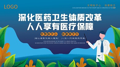 手绘风医院深化医改口号宣传展板