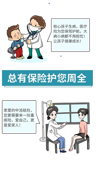 简约扁平漫画风保险海报