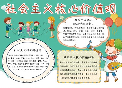 创意卡通社会主义核心价值观宣传小报