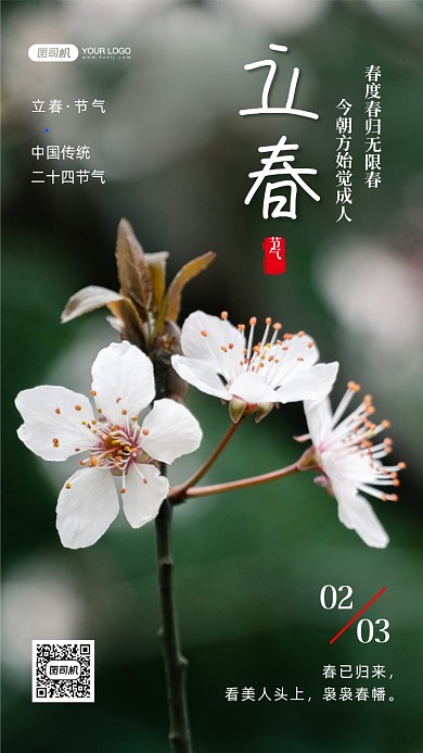 立春二十四节气写实手机海报
