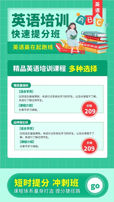 语培训 英语培训 绿色卡通手机海报