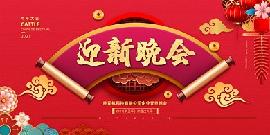 迎新年会新年牛年喜庆展板