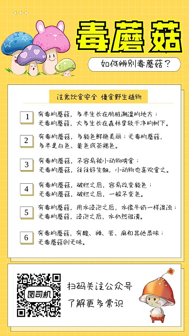 毒蘑菇知识科普简约手机海报
