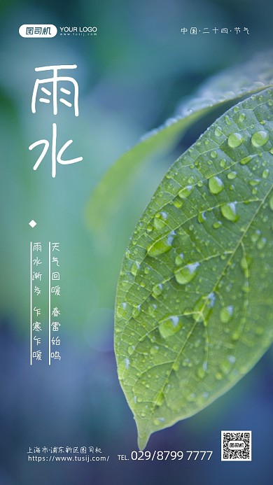 二十四节气雨水摄影图清新风手机海报