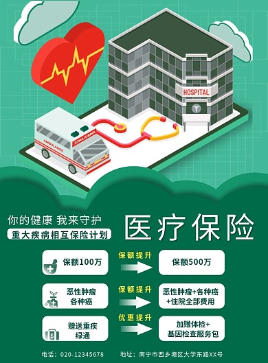 绿色系医疗保险海报
