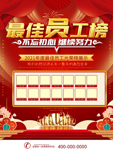 红色喜庆年度优秀员工海报