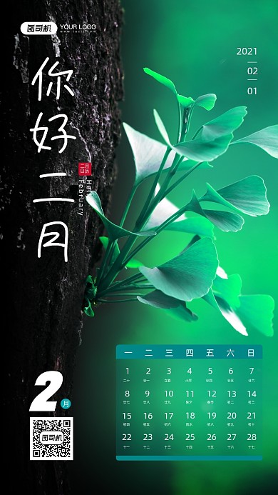 你好二月日历摄影图宣传手机海报