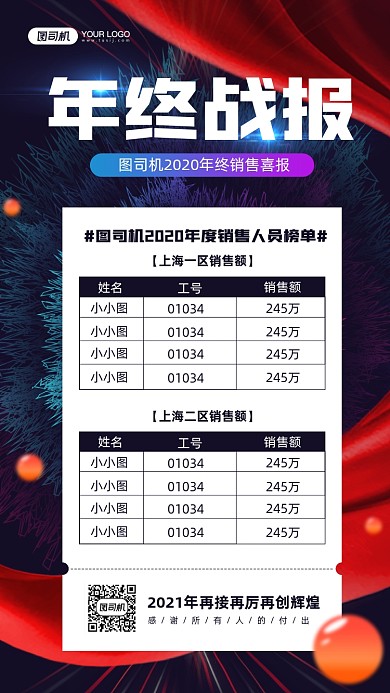 年终战报简约大气宣传手机海报