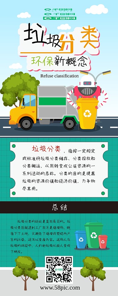 垃圾分类环保爱护环境扁平卡通可爱信息长图