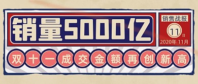 复古扁平双十一战报喜报公众号首图