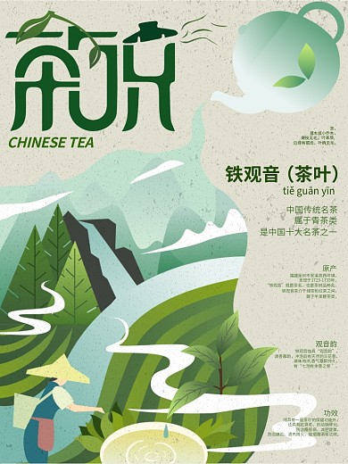 原创手绘扁平风茶叶宣传海报