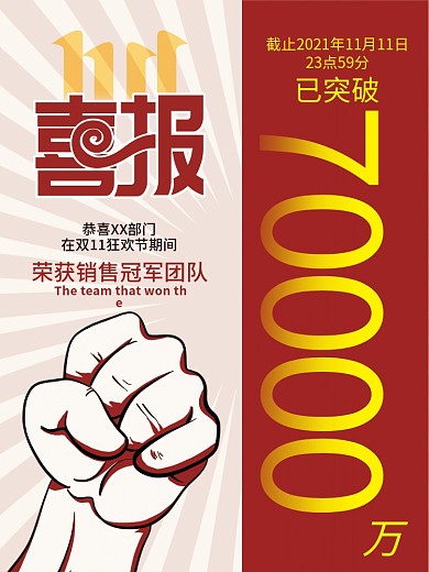 大气创意双十一喜报双11战报宣传海报