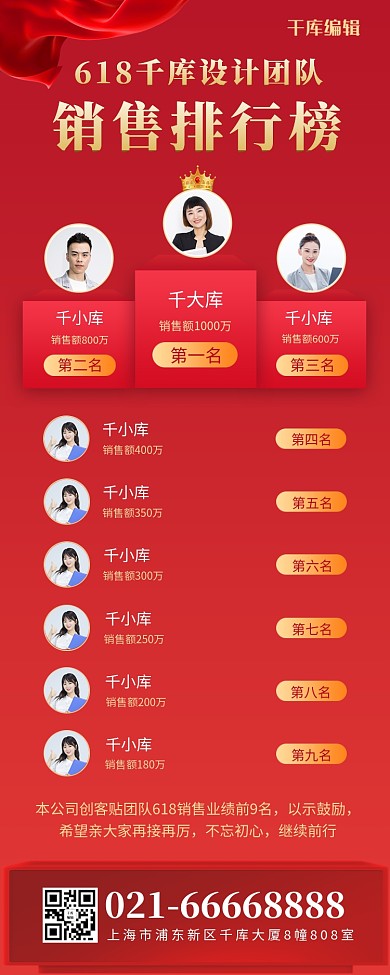 排行榜销售模特红色简约风长图
