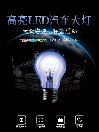 2018LED汽车大灯海报设计霍晶光电