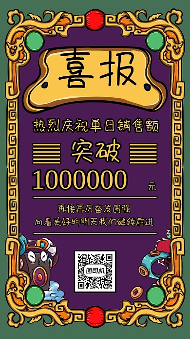 喜报贺报国潮动漫风手机海报