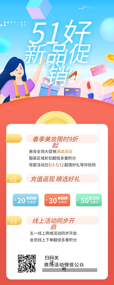 原创插画五一促销易拉宝