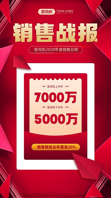 年度销售战报红色质感宣传手机海报
