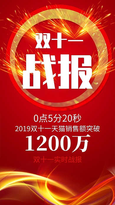 红色大气双十一战报销售额突破千万宣传海报