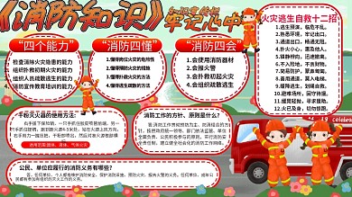 消防知识宣传栏可爱卡通手绘风科普内容展板