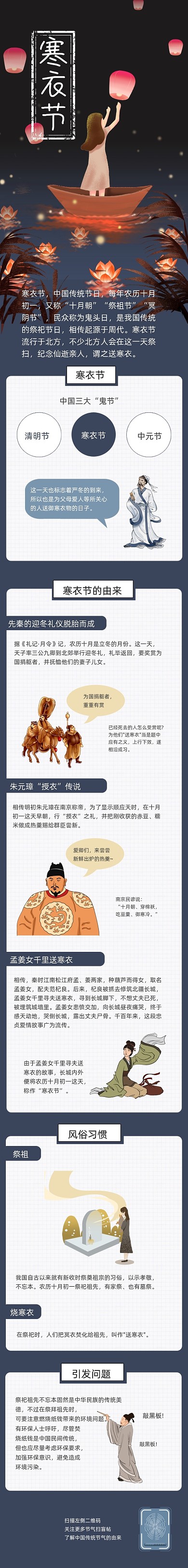 中国风传统节日寒衣节祈福莲花灯长图